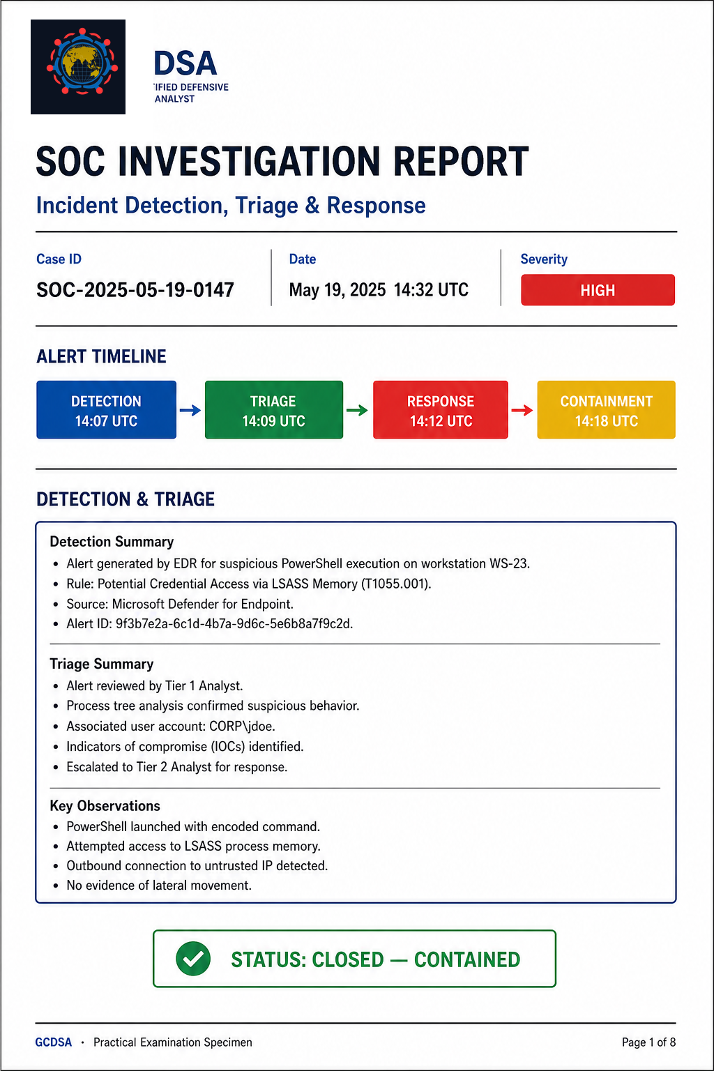 Sample SOC Investigation Report first page